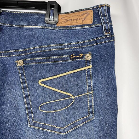 7 For All Mankind Luxe Women’s Distressed Dark Mid Rise Raw Edge Capri Size 16 - Picture 8 of 8